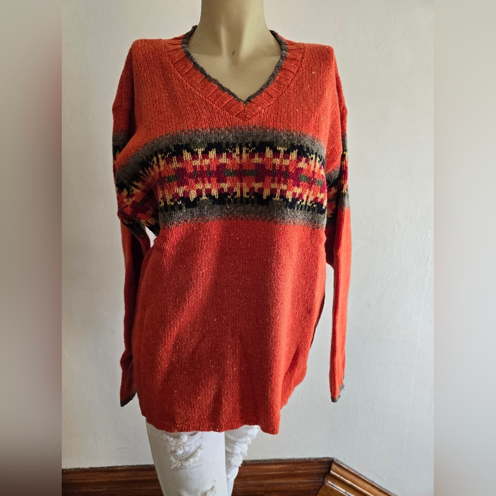 Vintage Y2K Burnt Orange Eddie Bauer Fair Isle Sweater M